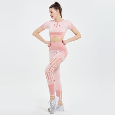 China Breathable Seamless Women Yoga Set Tops Gym Clothing Fitness Crop Waist Leggings Sports Suits for sale