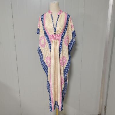 China Anti-wrinkle jewelry sexy pattern japanese looset beach long kaftan shirt dress women boho sexy paisley floral beach cover up dress for sale