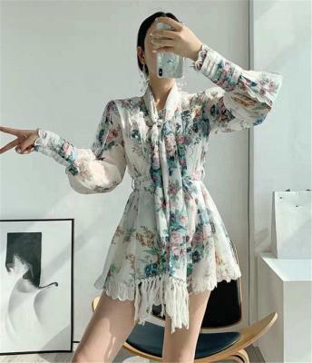 China 2021 Summer Women Fashion Breathable Floral Print Long Sleeves Boutique Overalls for sale