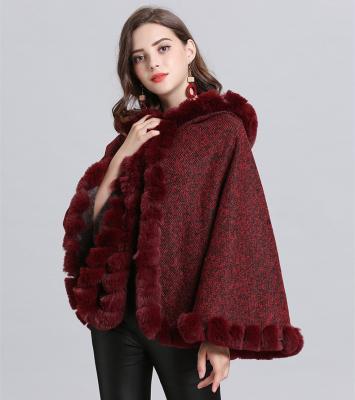 China Winter Women Faux Fur Collar Fleece Breathable Poncho Cloak Ladies Warm Casual Cape Coat for sale