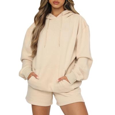 China Custom women's sportswear high quality QUICK DRY cotton fleece women shorts 2 piece set hoodie for sale