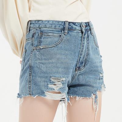 China 2022 Summer High Quality Cotton Women Short Pants Hole Waist Shorts Blue QUICK DRY Blue High Hot Shorts Ripped Denim for sale