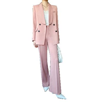 China Anti-pilling casual suit set women's autumn 2021 fashion temperament professional British style pink two-piece top suit for sale