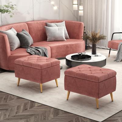 China 2021 Hot Selling Modern Storage Velvet Pouf Modern Metal Sneaks Multifunctional Living Room Ottoman for sale