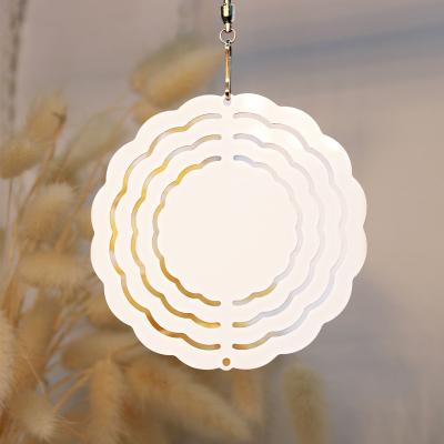 China Wholesale Indoor Garden Home Decor 3d Outdoor Metal Rotating Kinetic Wind Rings Hanging Wind Spinner Sublimation White Garden Ornament for sale