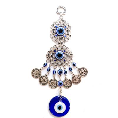 China Art Deco Metal Turkish Handmade Nazar Blue Mirror Glass Tree Car Bead Amulet Evil Eye Ornament Protection Hanging Decor for sale