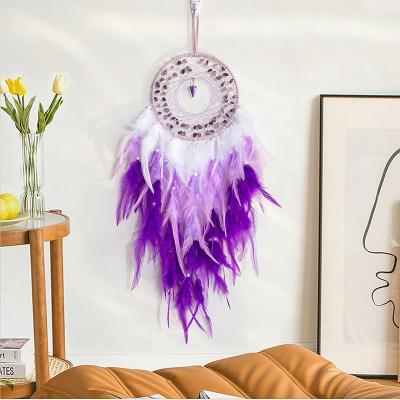 China Art Deco Modern Nordic Wall Art Car Colorful Feather Dream Catchers with Crystals Accessories Room Decor for Girls for sale