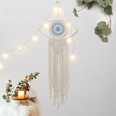 China Art Deco Bohemian Macrame Wall Art Hanging Woven Evil Eye Dream Catcher Tapestry for Home Bedroom Dorm Room for sale