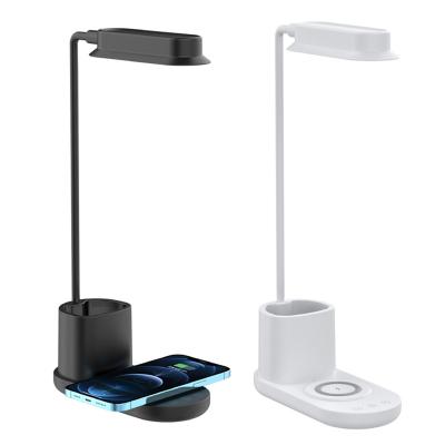 China Lighting/Phone Charger/Pen Stand 15W Led Desk Lamp With Qi Fast Wireless Charger Desk Lamp Phone Charger Lamp for sale