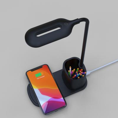 China Lighting/Phone Charger/Pen Stand 15W Night Lamp with Wireless Charging Desk Lamp with Pen Stand Wireless Charger and Wireless Charger Lamp Bedside for sale