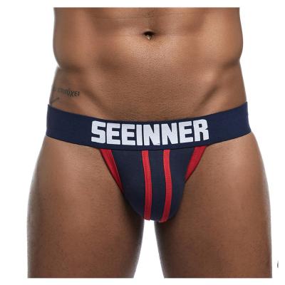 China OEM Custom Men's Printing Briefs Men's Sports Sexy Underwear Jockstraps Cup Breathable Cheerful Transparent Slip Homme Jockstraps for sale