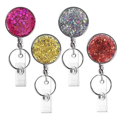 China Acrylic Snap Drill Retractable Badge Holder, Decorative ID Badge Reel ID Name Card Clip for sale