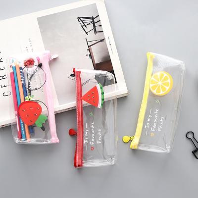 China Schools & Hot-selling Office Stationery Gifts PVC Transparent Cute Fruit Storage Pen Bag Pencilcase for sale