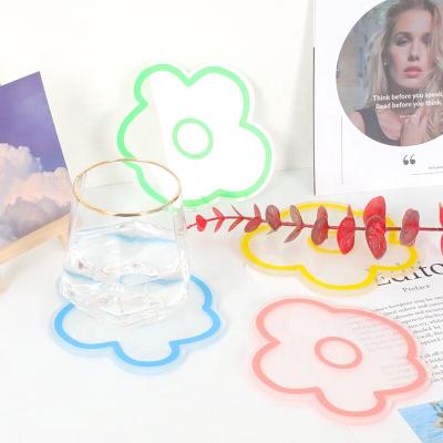 China Ins Style Furniture Decoration Insulation Table Mat Transparent Flower Acrylic Cup Stocked Creative Coaster for sale