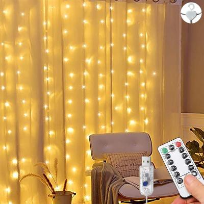 China Curtains Lights Curtain String Lights 3mx3m 300LED Fairy Lights With 8 Modes USB Remote Control Plug In For Bedroom Garden Party Christmas Decor for sale