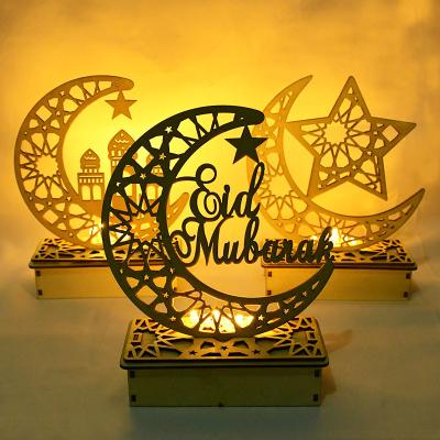 China Steay EID Mubarak Wooden Pendant With LED pattern Ramadan Decorations For Home Islamic Light Eid Decor Kareem Ramadan Gifts Muslim for sale