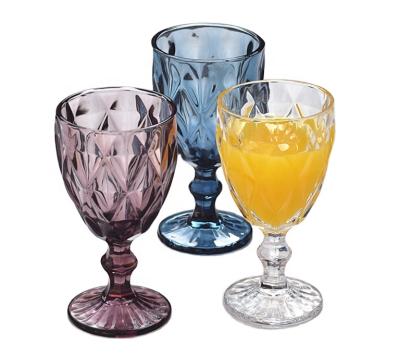 China CLASSIC Wholesale Customized Goblet Wine Drinking Glass Pressed Colored Glass Goblet for sale