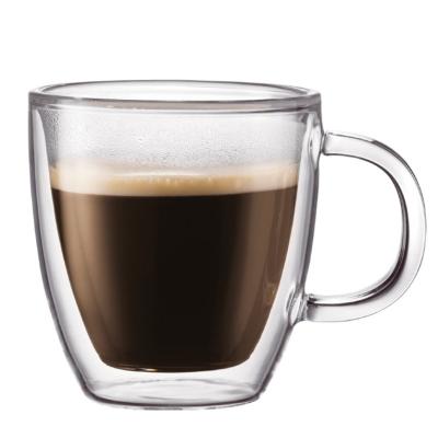 China Viable Wholesale 15oz Double Wall Glass Coffee Mug With Bamboo Lid Insulated Coffee Espresso Cups for sale