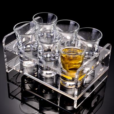 China 1.5oz 2oz Modern Fancy Design Liquor Vodka Alcohol Shot Glass With Acrylic Stand for sale