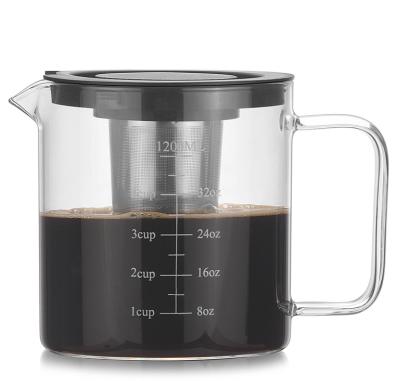 China Wholesale Viable Coffee Maker 1200ml Glass Filter Pour Over Jug Pourover Glass Drip Coffee Pot for sale