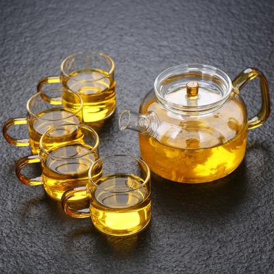 China Wholesale Borosilicate 600ml Viable Heat Resistant Clear Teapot Tea Maker Glass Tea Cup Set for sale