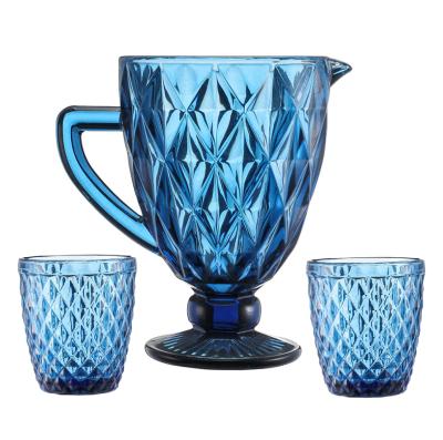 China Viable Wholesale Glassware Colored Pitcher Glass Water Decanter Jar Set for sale