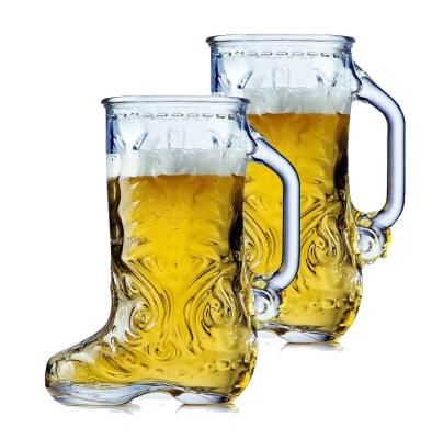 China Modern 20oz Boot Shaped Beer Glass With Handle Drinking Glass Mug Tumbler for sale