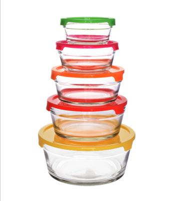 China Sustainable Promotion Lead Free 150ml-1000ml 5 Pcs Glass Bowl Set With Plastic Lid Custom Printing for sale