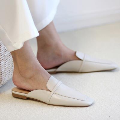 China Deodorization Xinzirain Logo Office Ladies Casual Flat Custom Made Shoes Design Point Toe Full Leather Women Flat Mule Luxury Shoes for sale