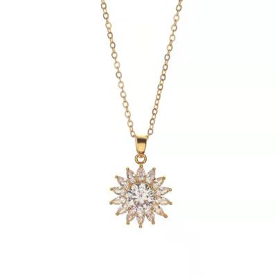 China Wholesale Private Custom Pure Real Gold 9k Sunflower Ladies Jewelry Real Gold CLASSIC Popular Romantic Zircon Pendant Necklace for sale