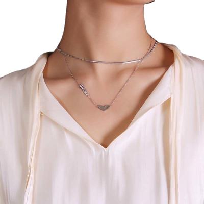 China 2021 Hot Sales FASHIONABLE Women's Jewelry Stainless Steel Necklace Double Gold Plated Peach Heart LOVE Short Clavicle Chain Chain for sale