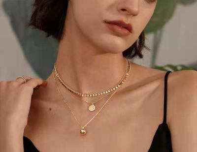 China Newest Trendy Design CLASSIC Three Layers Coin Around Pendant Necklace With Side Chain Women's Fine Pearl Clavicle Chain Jewelry for sale