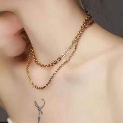 China Trendy Tasty Fashion 18K Gold Filled Stainless Steel Rope Chain Choker Necklace Stacking Twisted Layering Chain Necklace For Women for sale