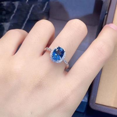 China Romantic Hot Sales Natural Blue Sapphire Gemstone Fashionable Party Jewelry Ring For Women 925 Silver Ring for sale