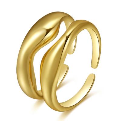 China Vintage CLASSIC Silver Gold Color Geometric Irregular Rings For Women Wedding Adjustable Twisted Statement Rings for sale