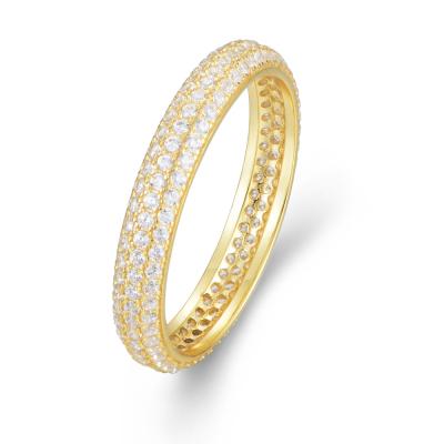 China Wholesale CLASSIC Women Shape Rhinestone 925 Sterling Silver 3 Row Lines Clear Crystal Gold Plated Wedding Couple Ring for sale