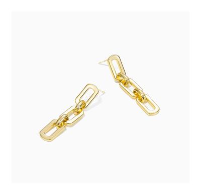 China Hiphop Fashion 925 Sterling Silver Gold Plating Chain Earrings Chunky Cuban Link Earrings With 925 Silver Needle for sale