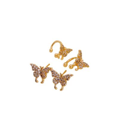 China Wholesale Cheap And High Quality Cute Zircon Butterfly Stud Earrings Slap C Shaped Ear Clip Earrings for sale