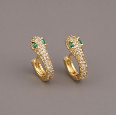 China FASHIONABLE Hot-selling 18k Solid Gold Plated Snake Shape Ear Huggie Circle Zircon Brass Snake Animal Ear Studs Earrings Gems Snake Jewelry for sale