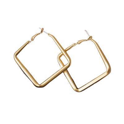 China Vintage Square Metal Circle Hoop Earrings Stainless Steel Gold Earrings Jewelry For Women 2021 for sale