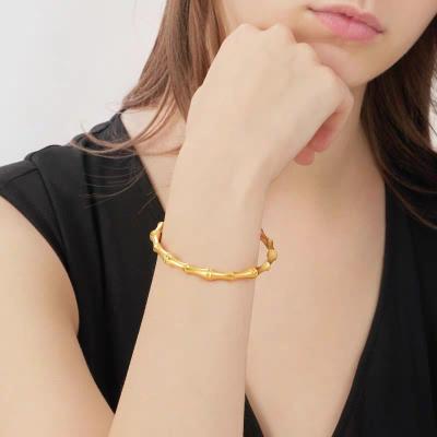 China Hot Selling Vintage 18k Real Gold Jewelry Cuff Bangle Open Bangle Tarnish Free Fashion Simple Women's Bamboo Bangle for sale