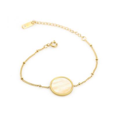 China Environmental Friendly Customized Round Beads Cuban Chain Link Fancy Chain 14K Gold Plating With Round Disc Pendant Bracelets for sale