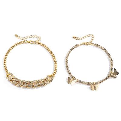 China CLASSIC High Quality Stainless Steel IP 18K Gold Beads Butterfly Charm Anklets Plated Double Layers Butterfly Anklets Bracelet For Lady for sale