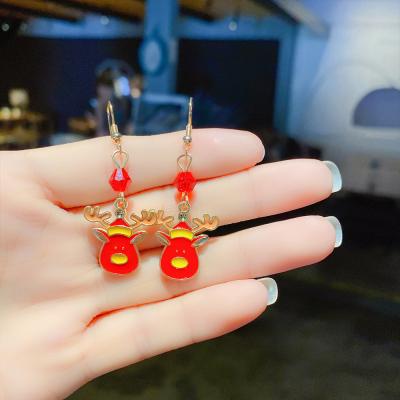 China 2021 Cute Christmas Santa Bell Unicorn Hat Snowflake Elk Reindeer Elk Tree Pendant Set Earrings Accessories for sale