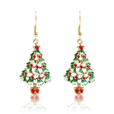 China Fashion Jewelry China Factory Manufacturer Cute Woman Silver Metal Fancy Enamel Green Star Christmas Tree Hook Earrings For Girls for sale