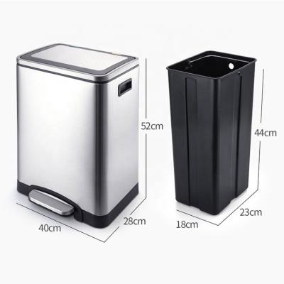 China 30L Stainless Steel Sustainable Waste Rubbish Bin With Inner Foot Step Double Bucket Open Trash Can for sale