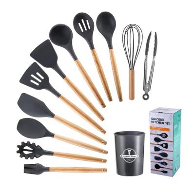 China Viable Hot Sale 11 Pcs Wooden Handle Silicone Kitchen Utensils Set Cooking Kitchenware Set for sale