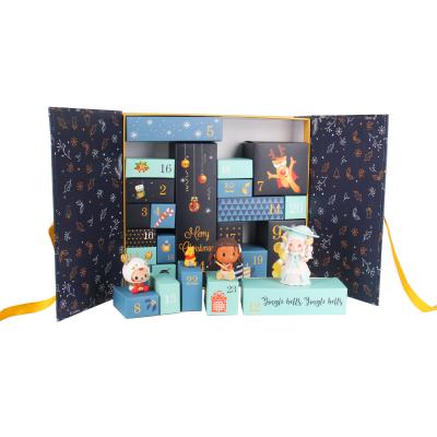 China Recyclable Christmas Double Door 24 Drawer Custom Gift Boxes Advent Calendar With Ribbon Packaging Cardboard Box for sale