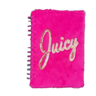 China Professional A5 Factory High Quality Pink Sequin Alphabet Spiral Fluffy Single Plush Notebook for sale