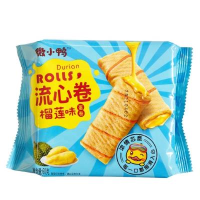 China Best Selling Package Normal Bag 60 Gram Wafer Rolls Durian Stick Wafer Cookies for sale